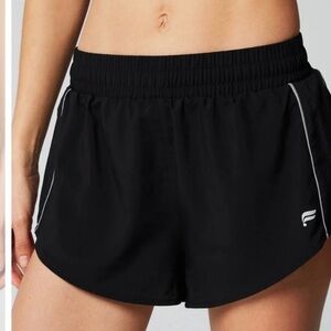 Black Fabletics Eco Full Speed Running Shorts large drawstring elastic waist